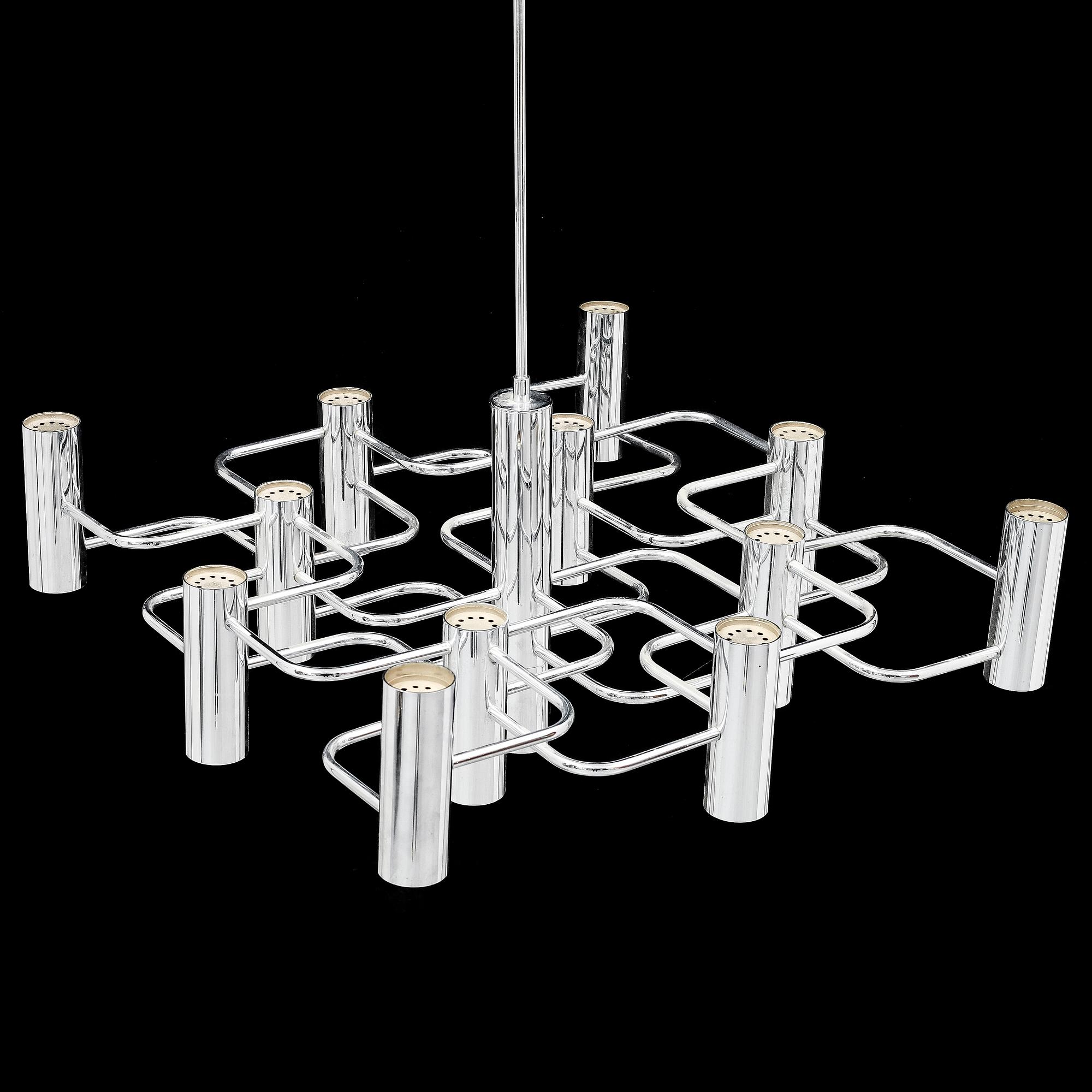 GAETANO SCIOLARI, a 13-light chrome chandelier, probably Boulanger SA.