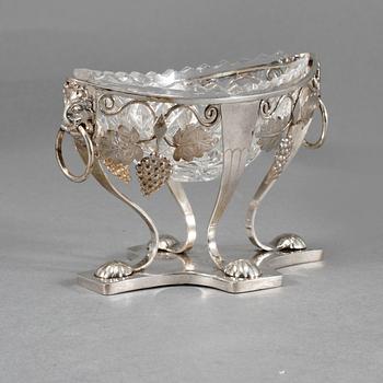 BORDSGARNITYR, 6 delar, silver och glas, Mogens Klarschow, Köpenhamn, 1821.