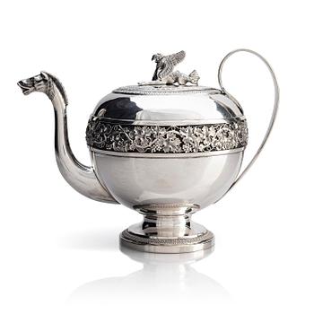 290. A silver pitcher with lid, unidentified maker LH, 19th century.