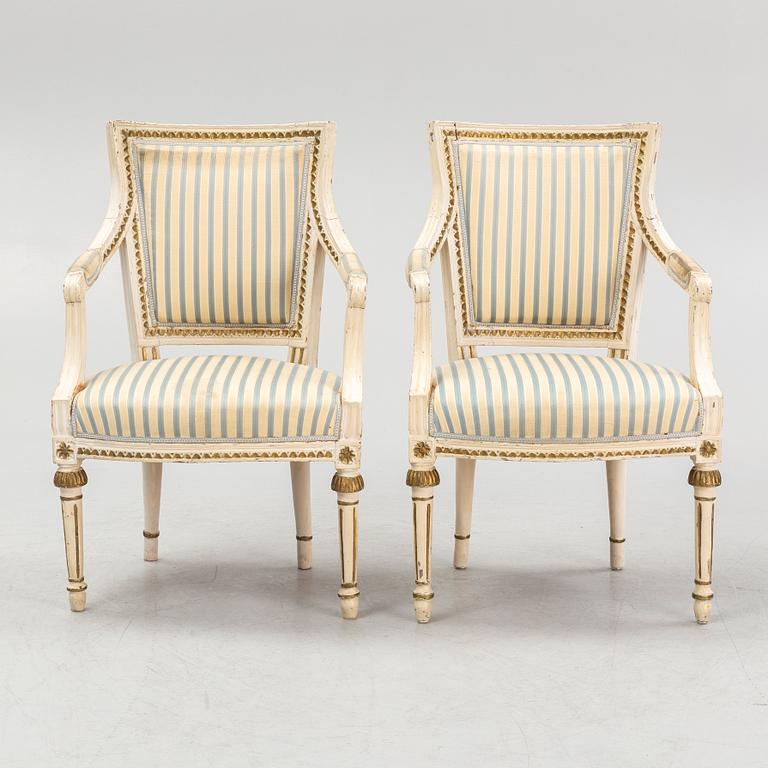 A pair of late Gustavian armchairs, Lindome, around 1800.