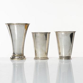 Bägare, 3 st, silver, Sverige, 1900-talets första hälft.