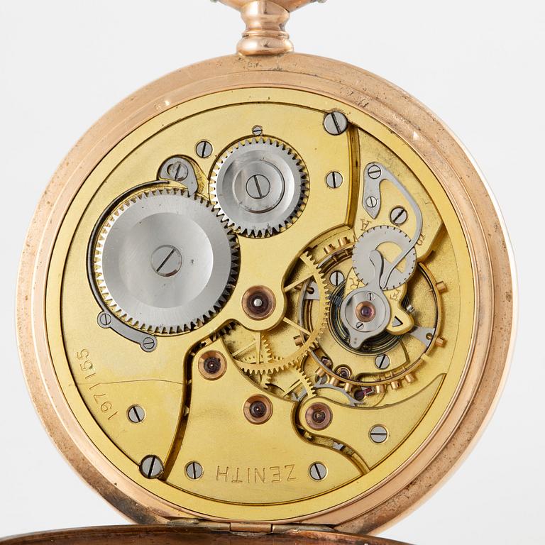 Zenith, Pocket watch, 14K gold with a chain in double, 51 mm.