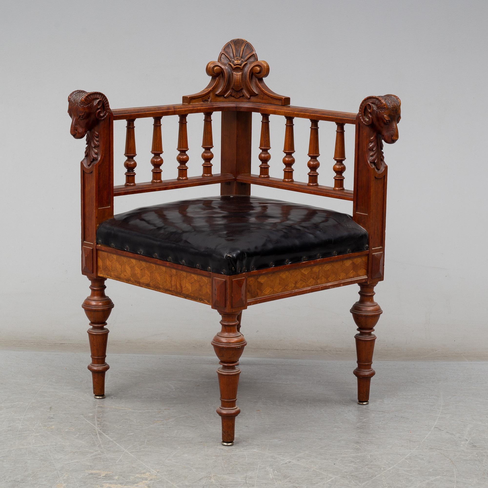 A late 19th century writing desk and armchair.