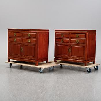 A pair of cupboards or sideboards, Yuen Cheong Furniture Co, Hong Kong, second half of the 20th century.