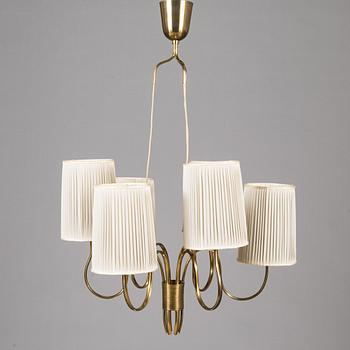 Paavo Tynell, a six-armed brass pendant ceiling light, Taito/ Idman, mid-20th century.