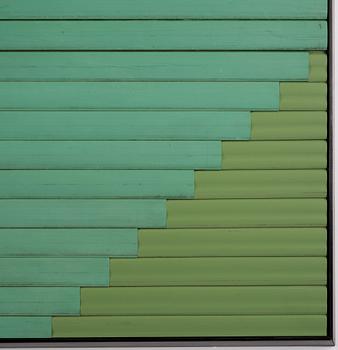 Alek O, painted plastic shutters, executed in 2014.