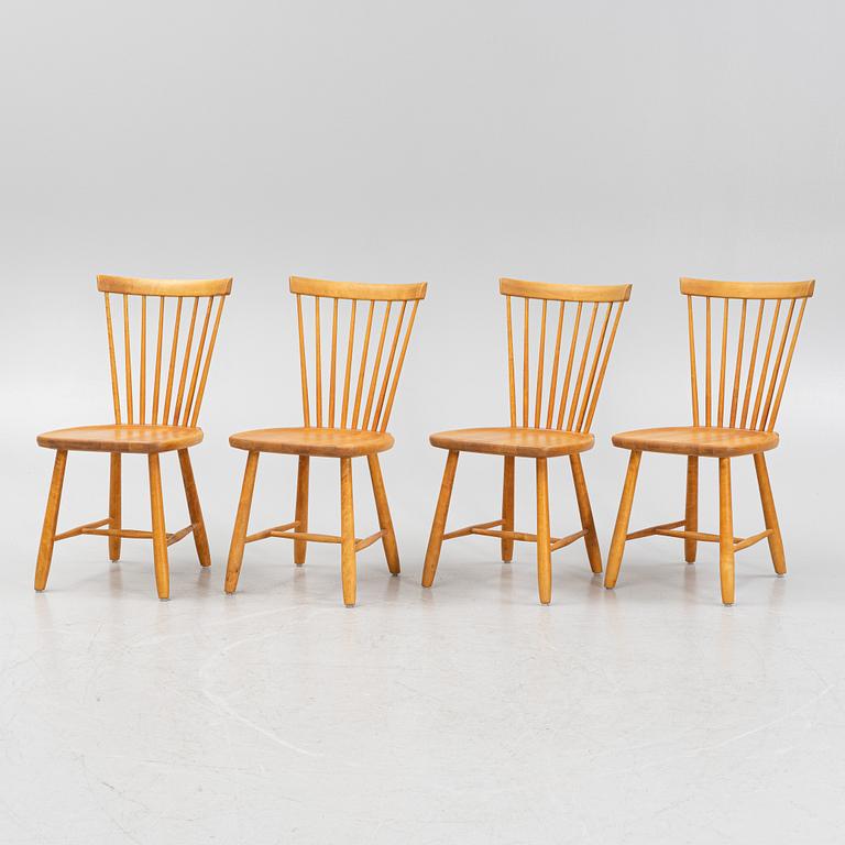 Carl Malmsten, four birch 'Lilla Åland' chairs from Stolab dated 1996.