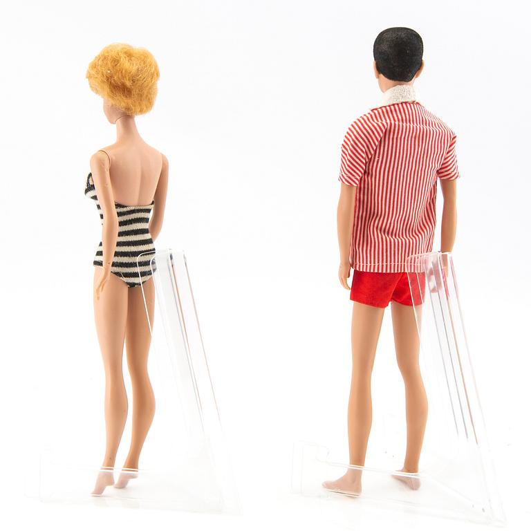 Barbie and Ken, dolls 2 pcs. and clothes, vintage, "Barbie Bubblecut" Mattel 1961/62. "Ken" Mattel 1961/62.