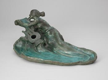 An Agnes de Frumerie & Edmond Lachenal Art Nouveau faience inkstand, Paris 1901.