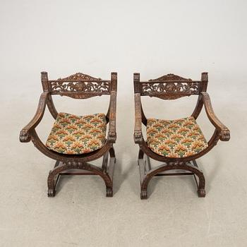Armchairs, a pair, Renaissance style, first half of the 20th century.
