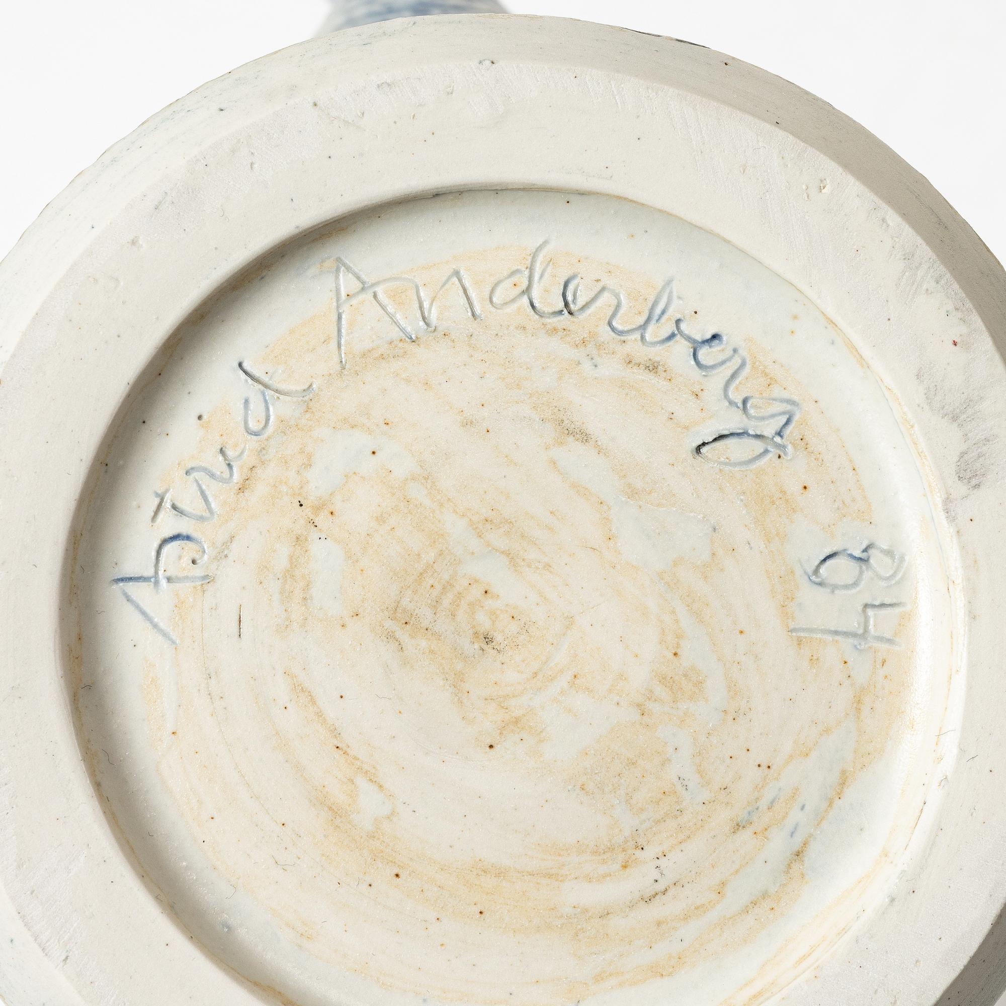 Astrid Anderberg, Tekanna med rechaud, stengods, signerat, 1984.