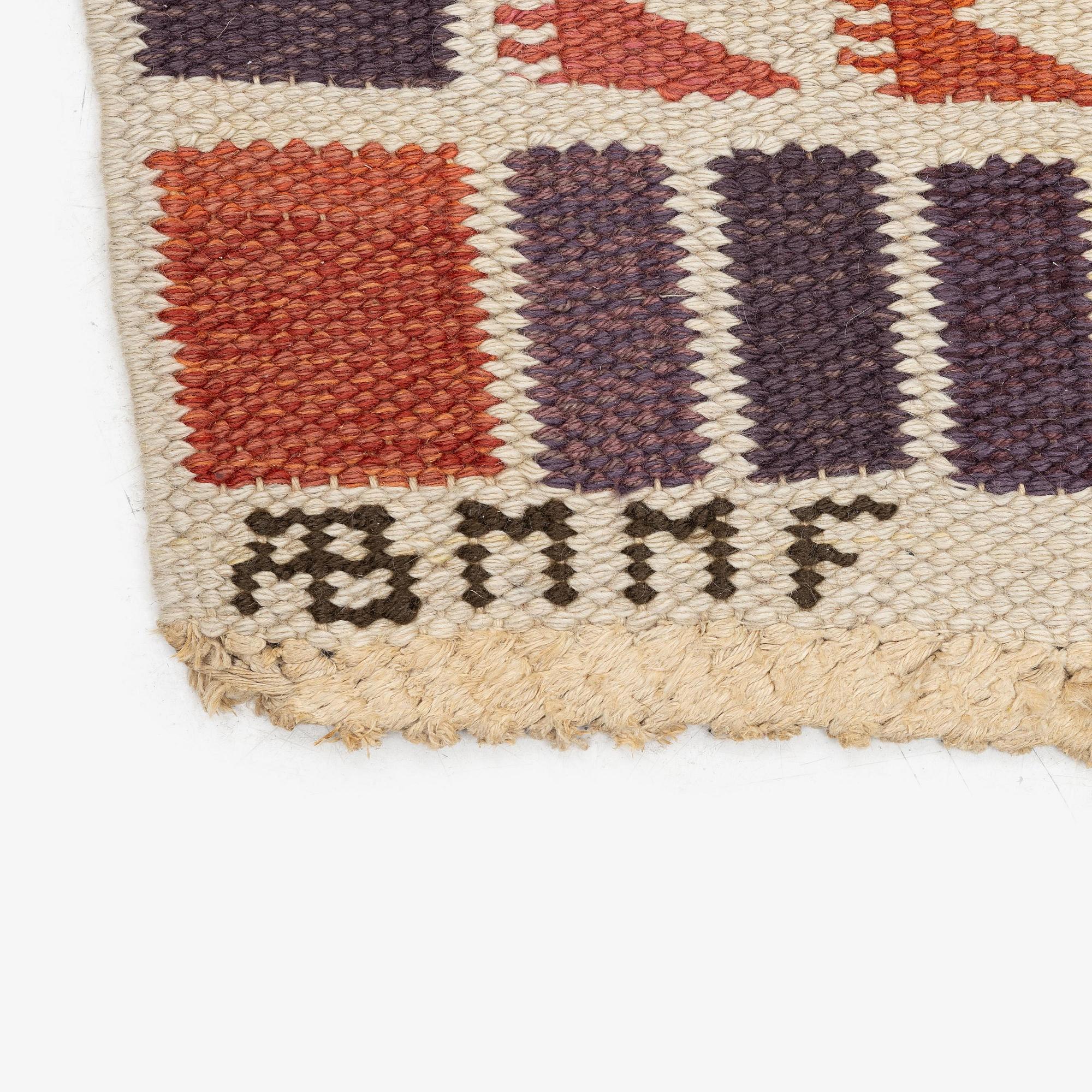 Barbro Nilsson, a carpet, 'Salerno röd', flat weave, c. 214 x 158 cm, signed AB MMF BN.