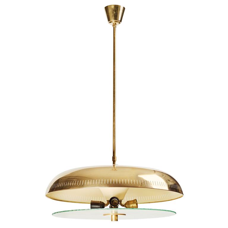 Harald Notini, A Harald Elof Notini Swedish Modern brass ceiling lamp, Böhlmarks Lampvarufabrik, probably 1940's.