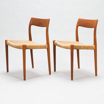 Niels Otto Møller, stolar, 6 st, modell 77, J.L. Møllers Møbelfabrik, Danmark, 1960-tal.