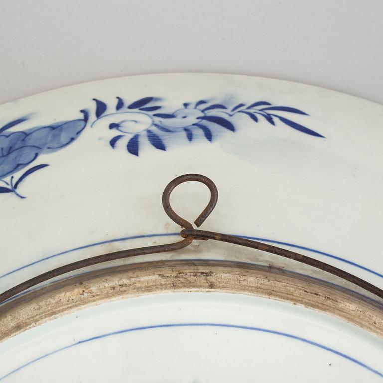 A massive blue and white Japanese dish, 20th century.