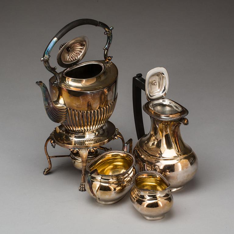 TE-/KAFFESERVIS, nysilver, 4 delar. 1900-tal.