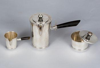 KAFFESERVIS, 3 delar, silver Stämplade Grun & Co Ab Hugo, Stockholm, 1947.