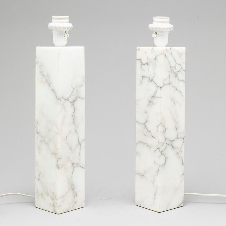 A pair of marble table lamps, Bergboms, second half of the 20th century.