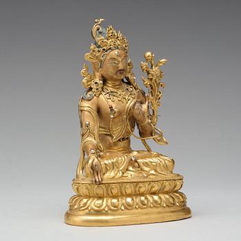 VIT TARA, förgylld kopparlegering. Tibetokinesisk, 1700-tal.