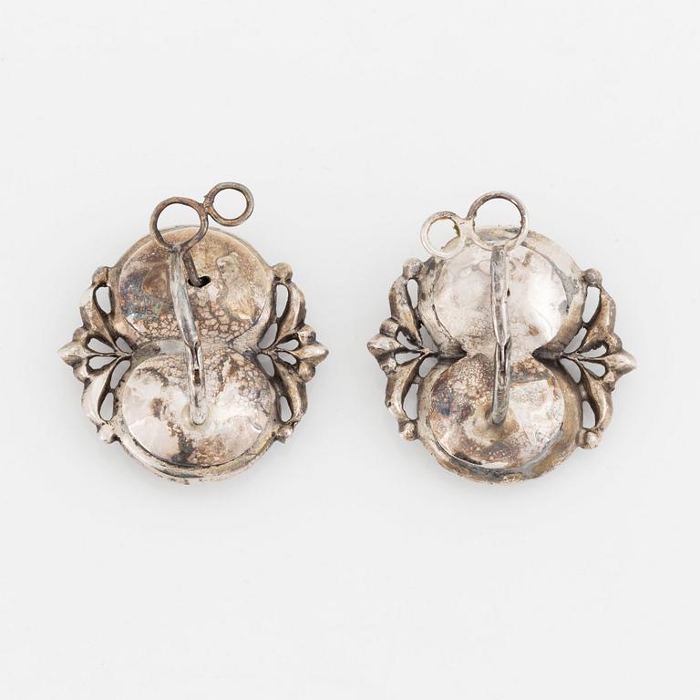 A pair of silver and paste earrings.