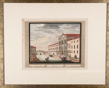 KOPPARSTICK, 6 st, handkolorerade, Venedig, 1700-tal.