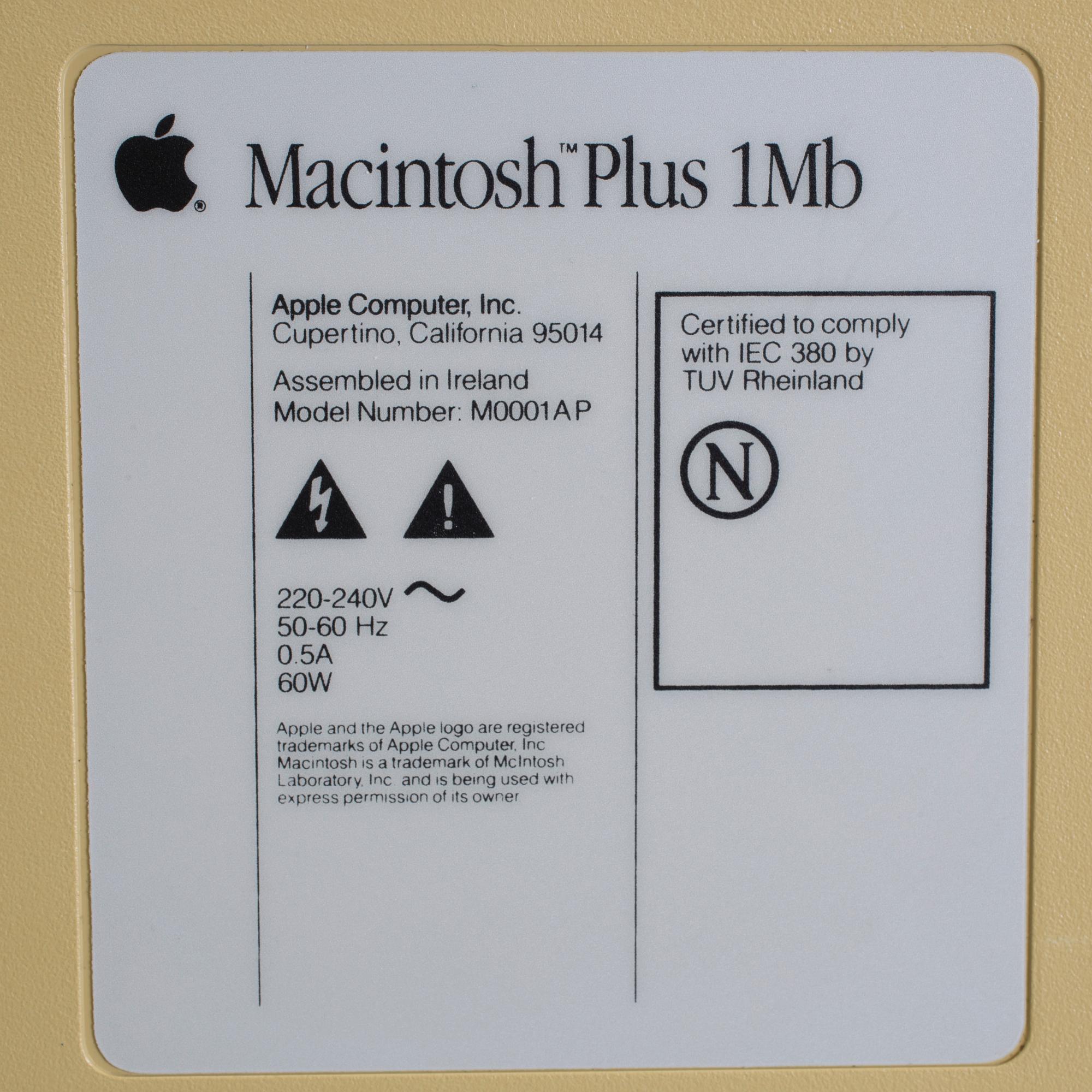 A Macintosh Plus 1Mb Apple Computer, 1986.
