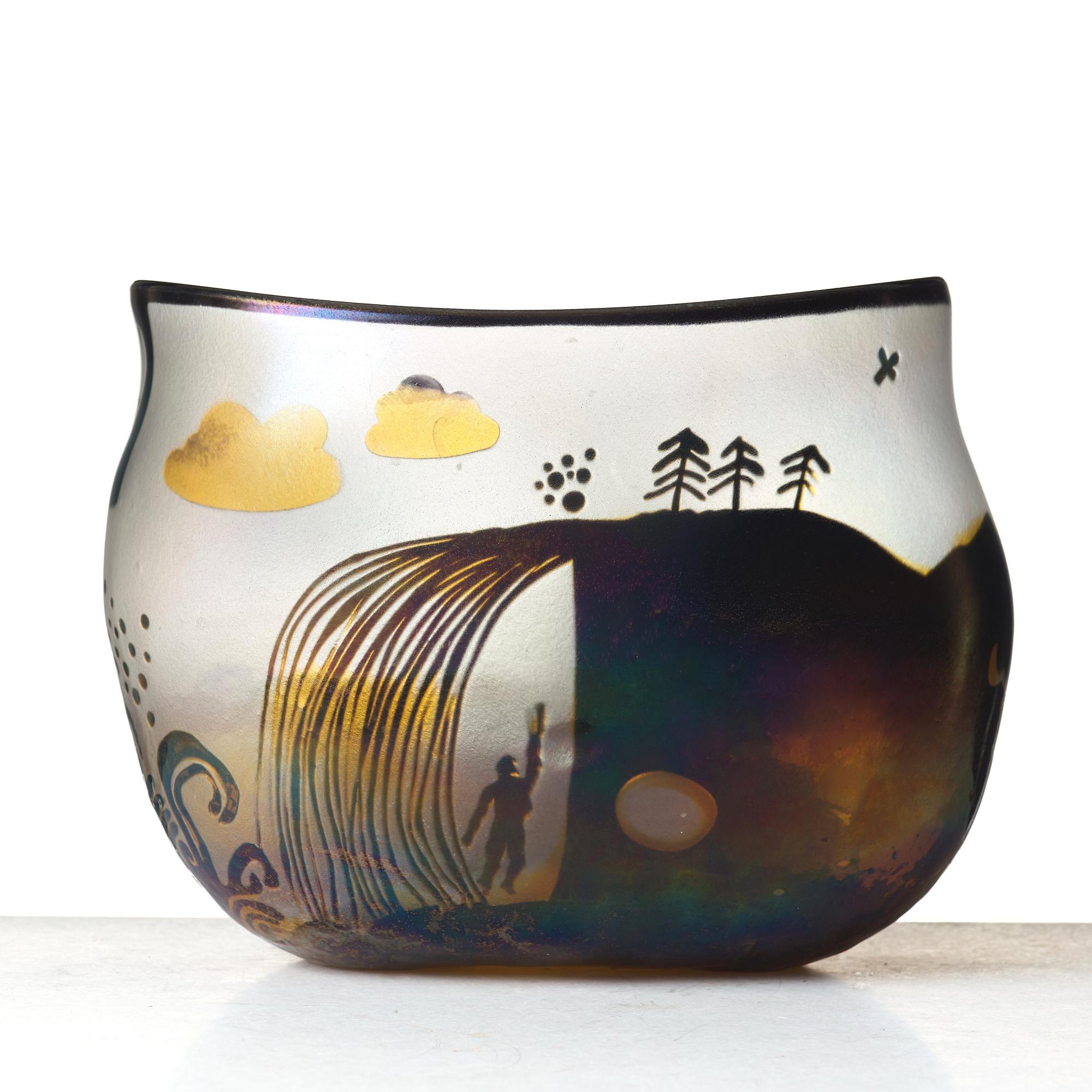 Bertil Vallien, a unique blasted glass bowl, Kosta, Sweden.