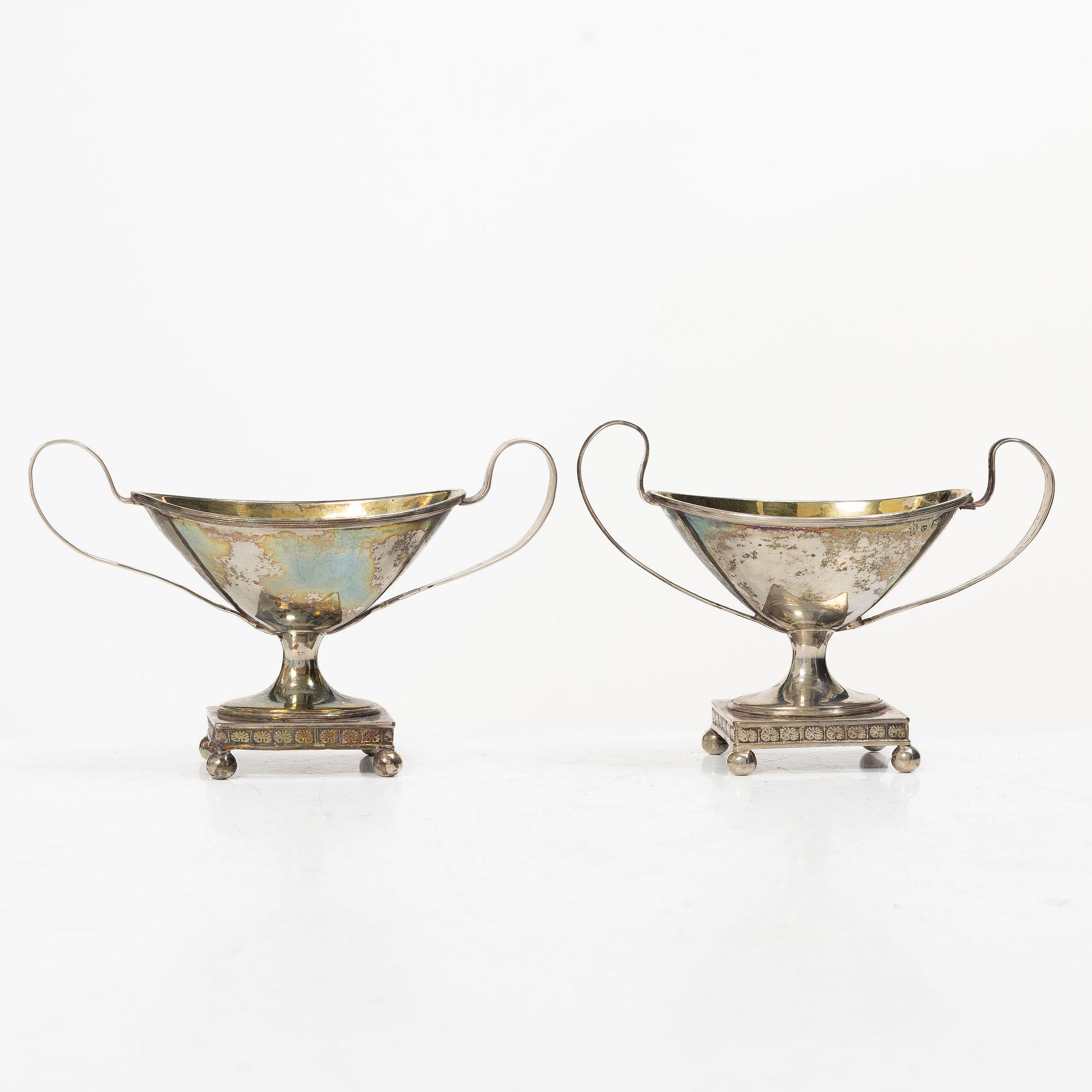 A pair of Swedish Empire silver salt cellars, mark of Nils Tornberg, Linköping 1814.