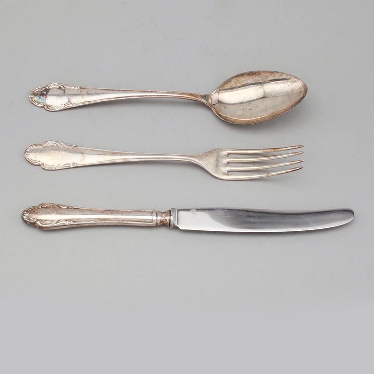 BESTICK, 36 delar, silver, modell Haga, 1940-/50-tal. Total vikt med stålblad ca 1550 gram.