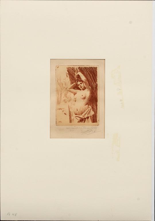 ANDERS ZORN, etsning i rött, 1891 (upplagan 15-20 exemplar, troligen endast ett fåtal i rött), signerad med blyerts.