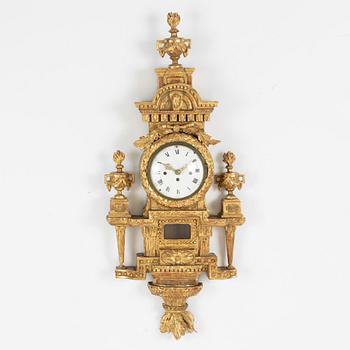 A presumably French Louis XVI giltwood wall clock, late 18th century.