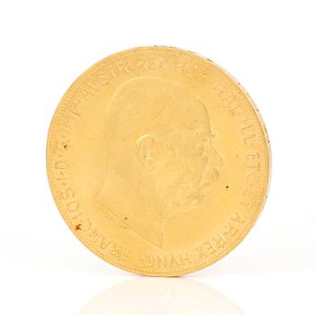 GULDMYNT, 100 Corona, Kejsarriket Österrike-Ungern, 1915. Vikt ca 33 gram.