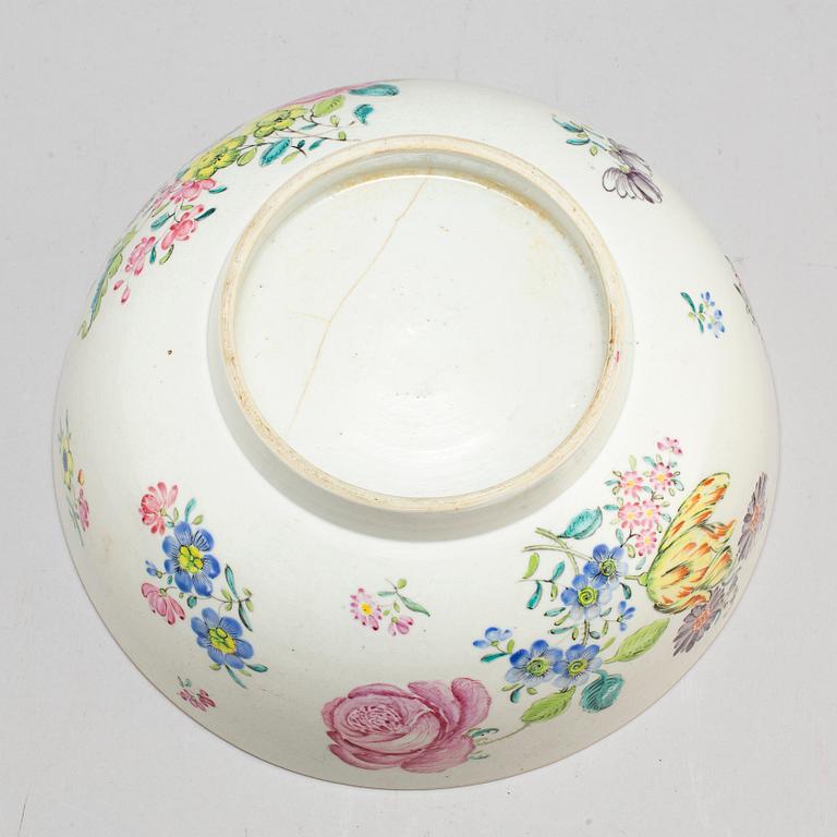 A famille rose export punch bowl, Qing dynasty, Qianlong (1736-95).