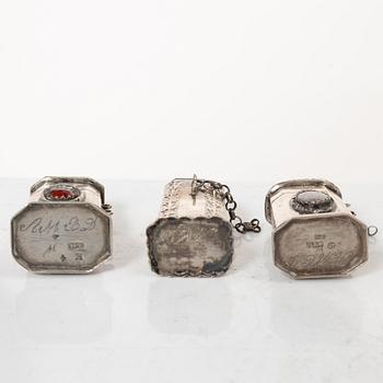 A set of three silver snuff boxes, incl by  Alexander Magnus Lundström, Visby 1840.