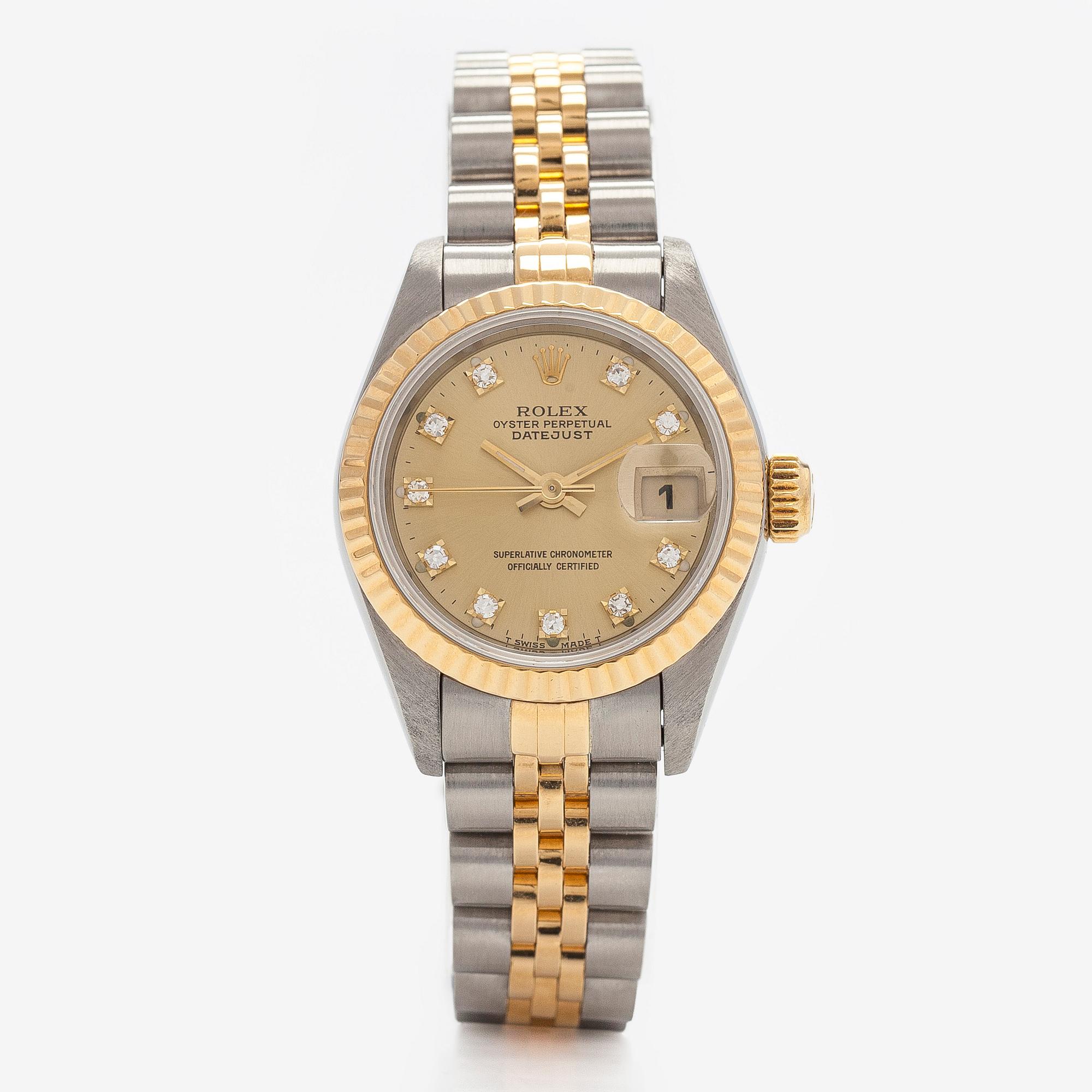 Rolex, Oyster Perpetual Datejust, "Diamond Dial", rannekello, 26 mm.