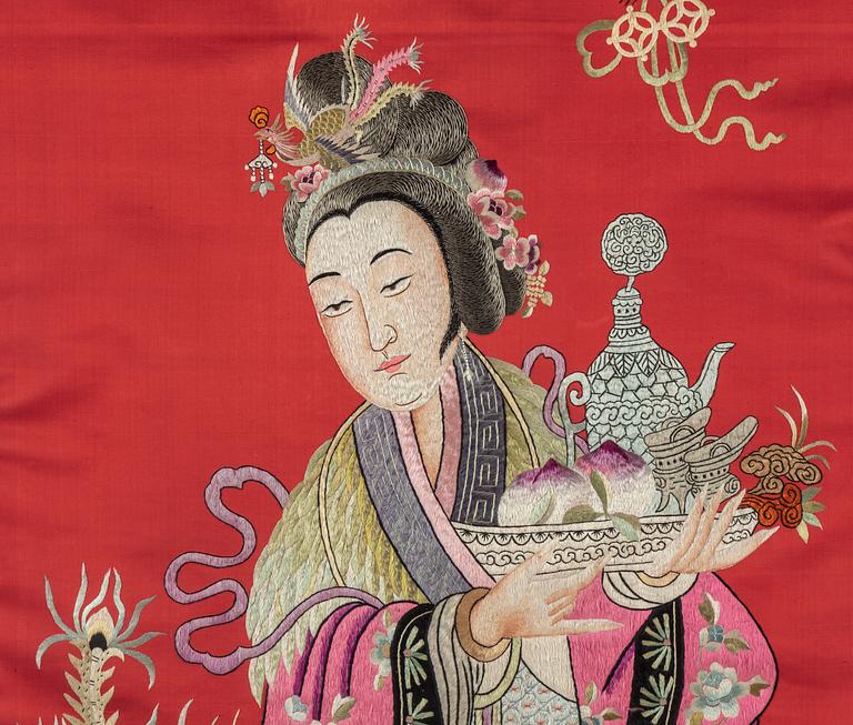 A large Chinese red silk textile, early 20th century.