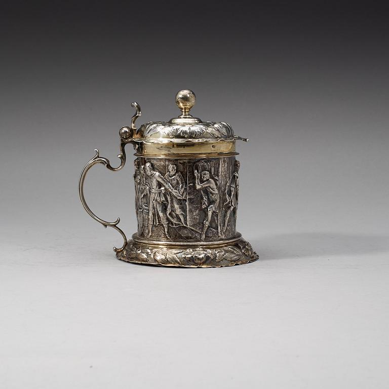 A German 17th century parcel-gilt tankard, David Schwestermüller I, Augsburg 1669-1673.