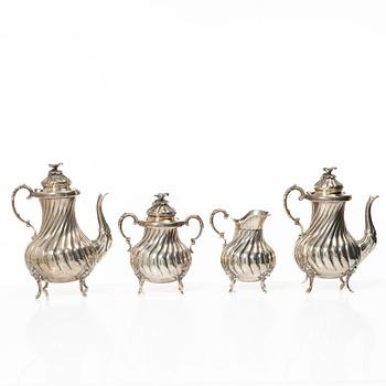Tea/coffee service, 4 pieces, silver, Rococo style, 20th century.