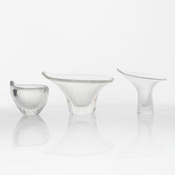 Tapio Wirkkala, two glass bowls and a 'Kantarelli' vase, Iittala, Finland.