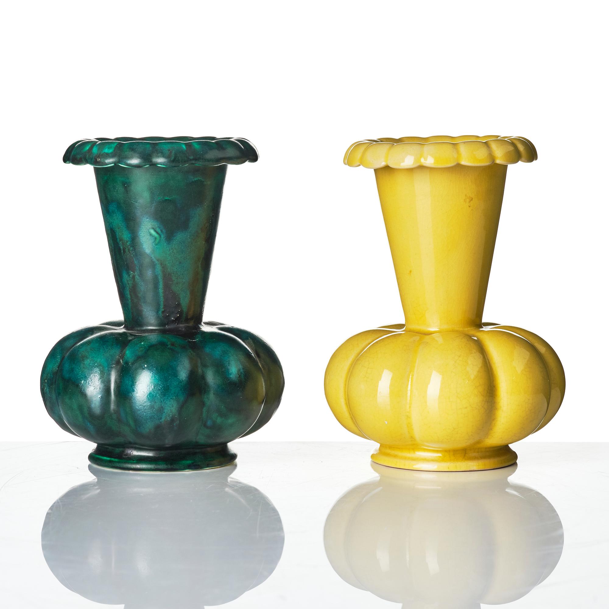 Wilhelm Kåge, two earthenware vases, Gustavsberg, one dated 1930.
