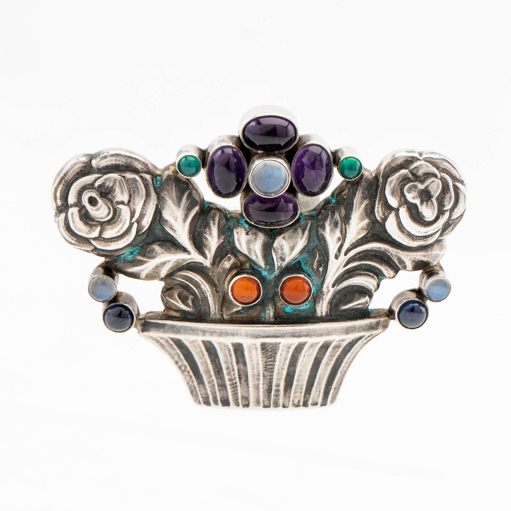 Georg Jensen, Brooch, silver with gemstones, Georg Jensen.