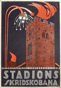 AFFISCH, tryck, "Stadions skridskobana", sign Torsten Schonberg i trycket, Stockholm 1916.