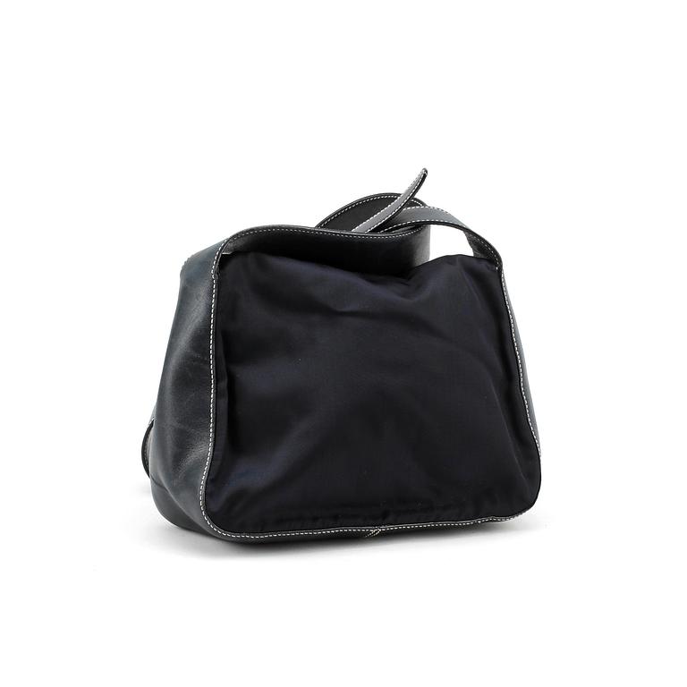 PRADA, a blue nylon and leather shoulder bag.