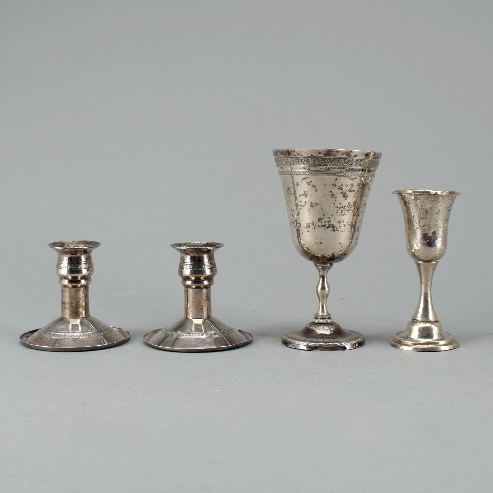 PARTI SILVER, 4 delar, Sverige resp Egypten. 17-1900-tal. Total vikt ca 456 g.