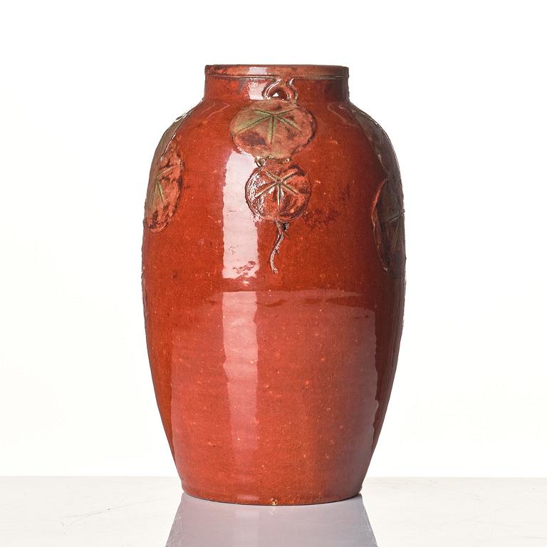 Hilma Persson-Hjelm, a glazed earthenware art nouveau vase, executed in her studio, Arvika, 1908. No 454.