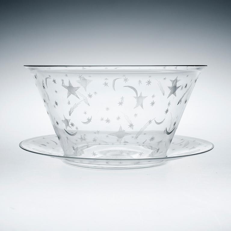 SKÅL samt FAT, 2 st, "Stjärnhimmelsmönstret", Edward Hald, 1920-tal.