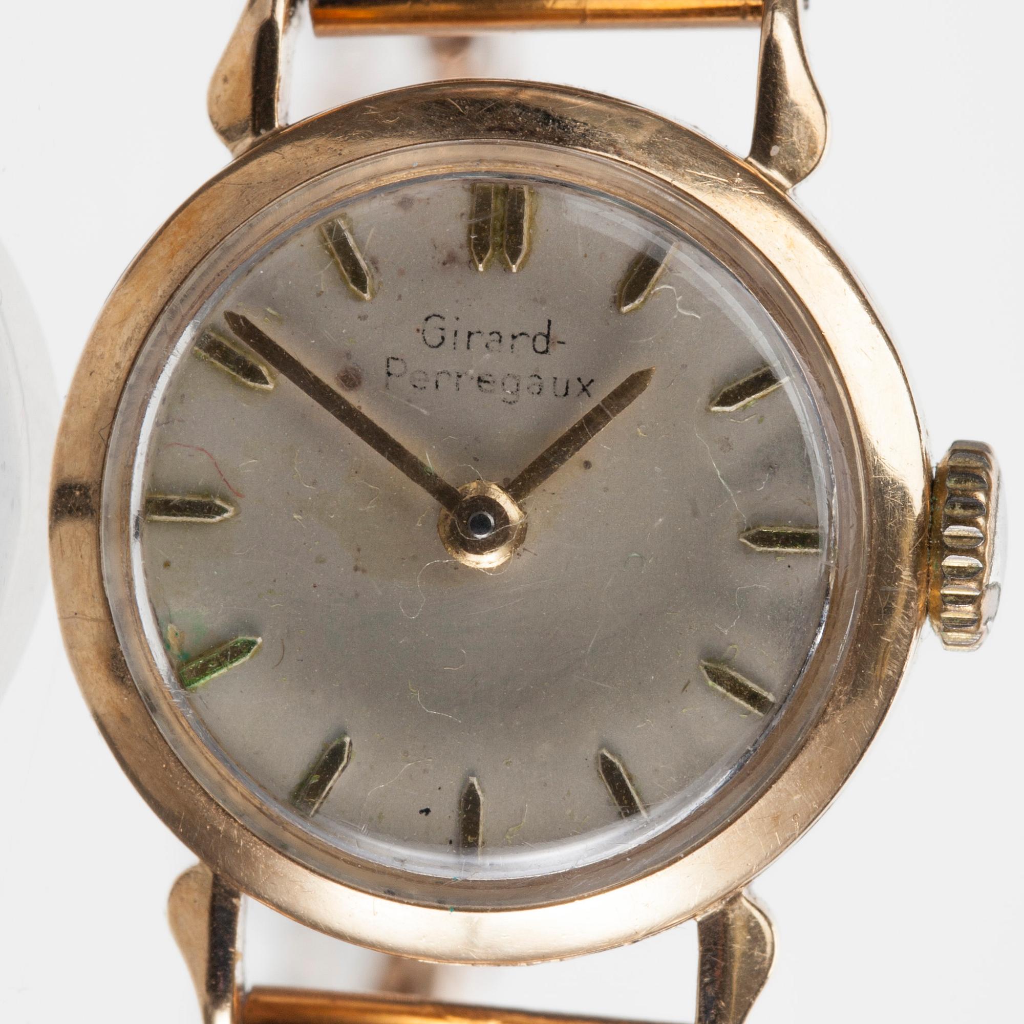 ARMBANDSUR, dam, 14K guld, Girard Perregaux, guldarmband. Finska stämplar i armbandet 1955. Vikt 20,6 g.