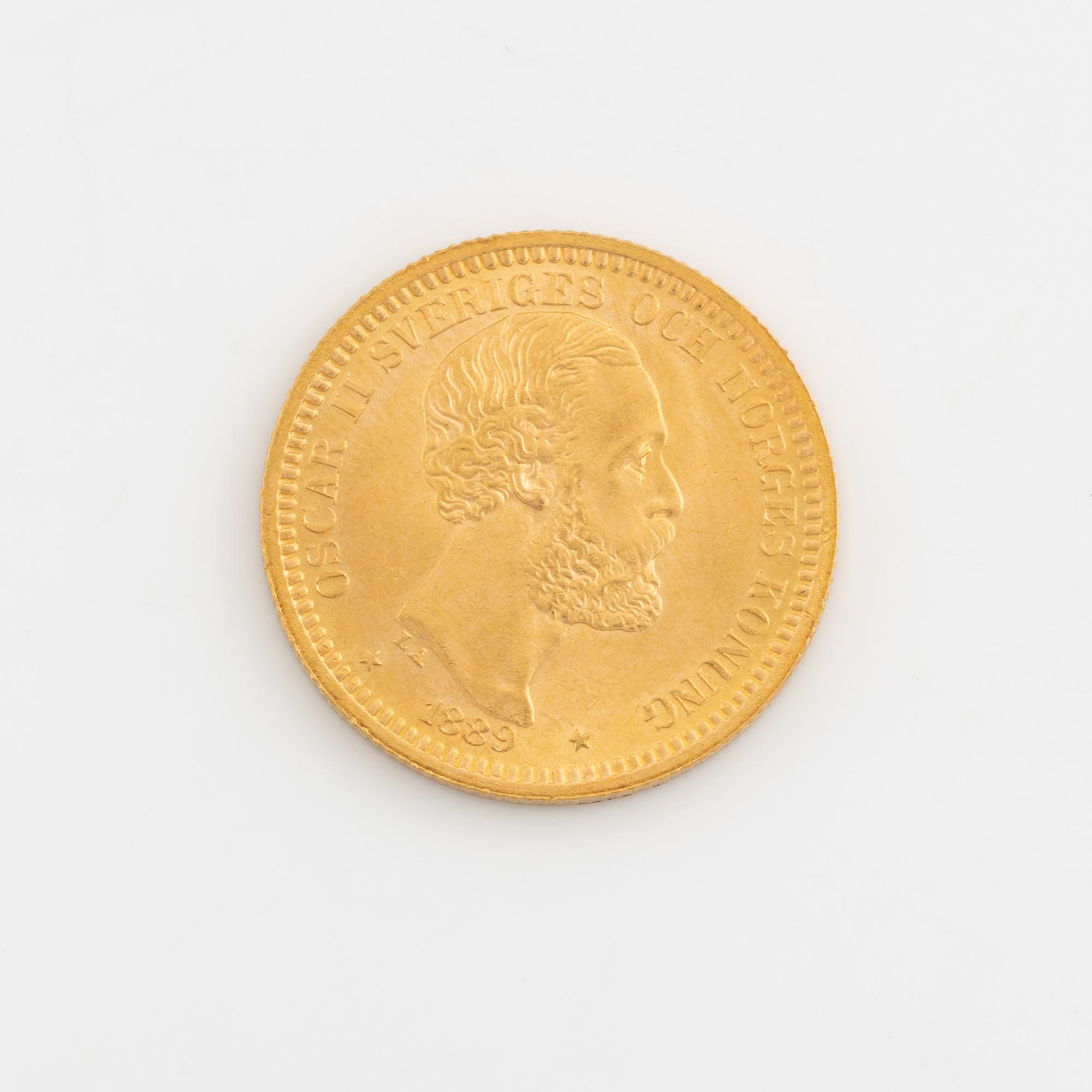 Oscar II, guldmynt, 20 kronor, 1889.