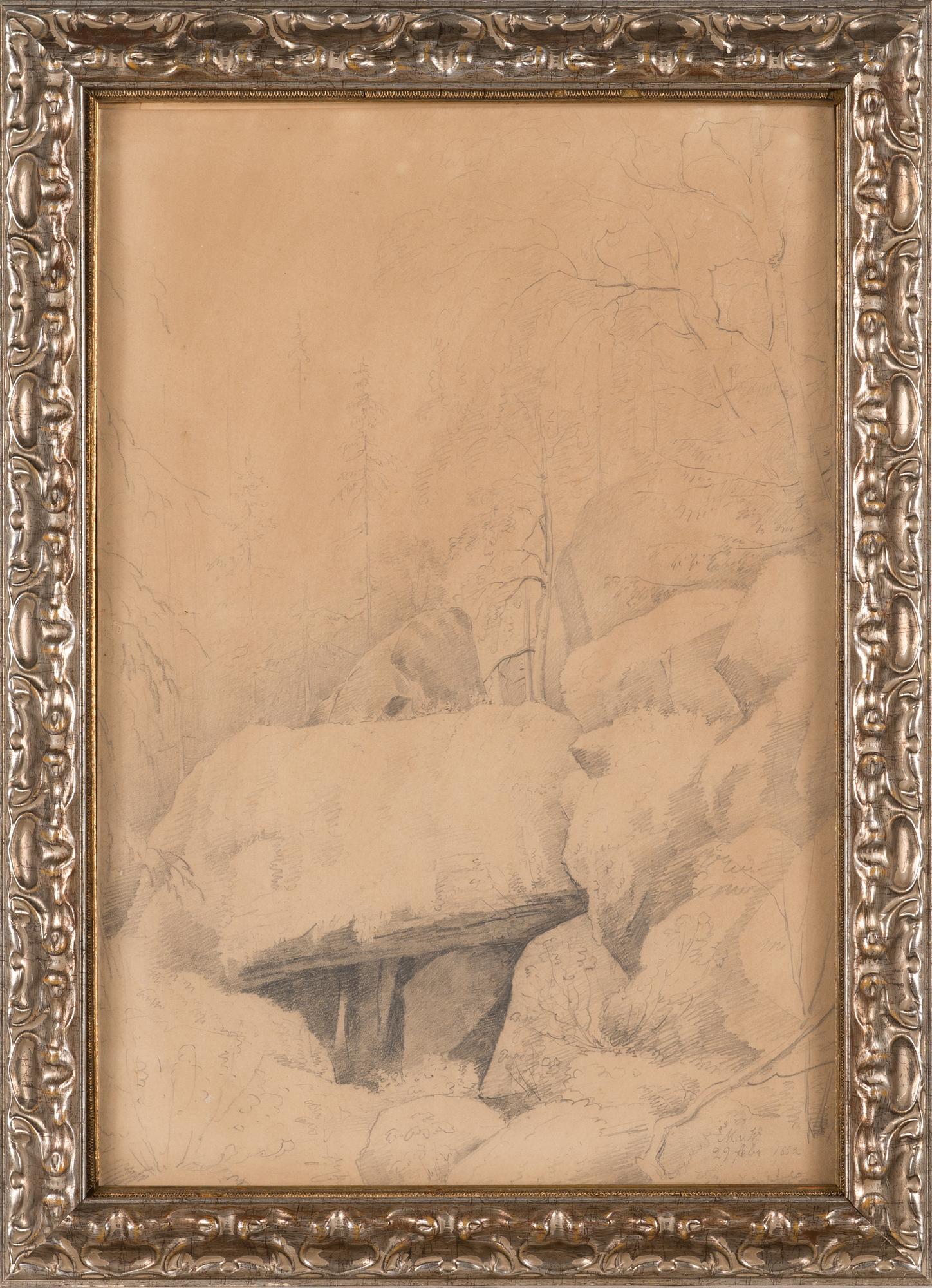 Magnus von Wright, blyertsteckning, signerad och daterad 29 febr 1852.