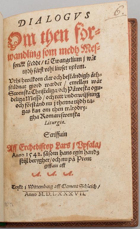 A BOOK, Laurentius Petri / Abraham Andreae Angermannus (utg.): Om kyrkiostadgar och ceremonier.